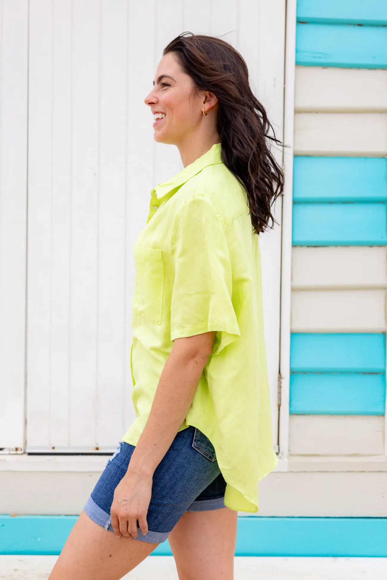 Proud Poppy Clothing Samara Linen Blend Shirt in Lime Clearance