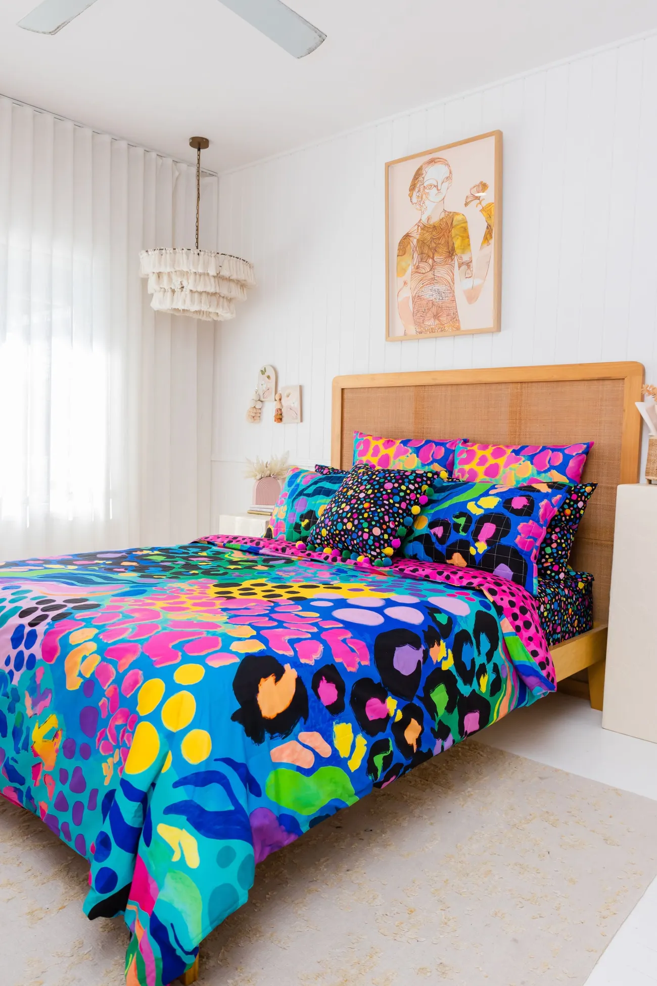 Proud Poppy Clothing Sleep Bright Electric Leopard Quilt Cover Set by Kasey Rainbow New