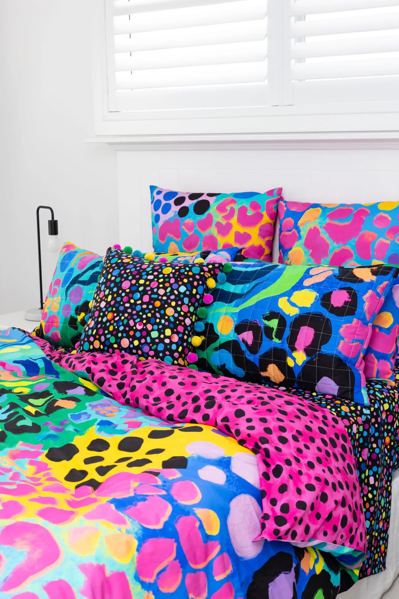 Proud Poppy Clothing Sleep Bright Electric Leopard Quilt Cover Set by Kasey Rainbow New