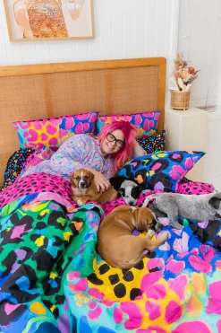 Proud Poppy Clothing Sleep Bright Electric Leopard Quilt Cover Set by Kasey Rainbow New