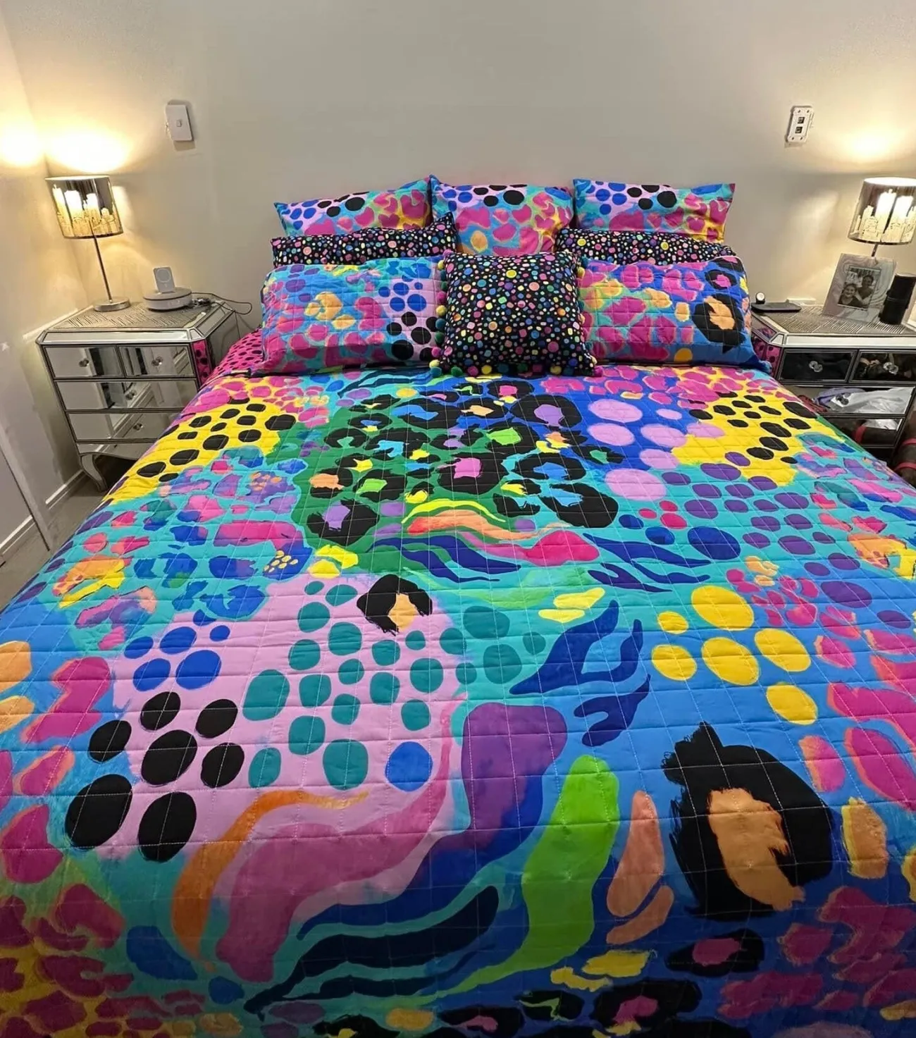 Proud Poppy Clothing Sleep Bright Electric Leopard Quilted Coverlet Set by Kasey Rainbow Clearance