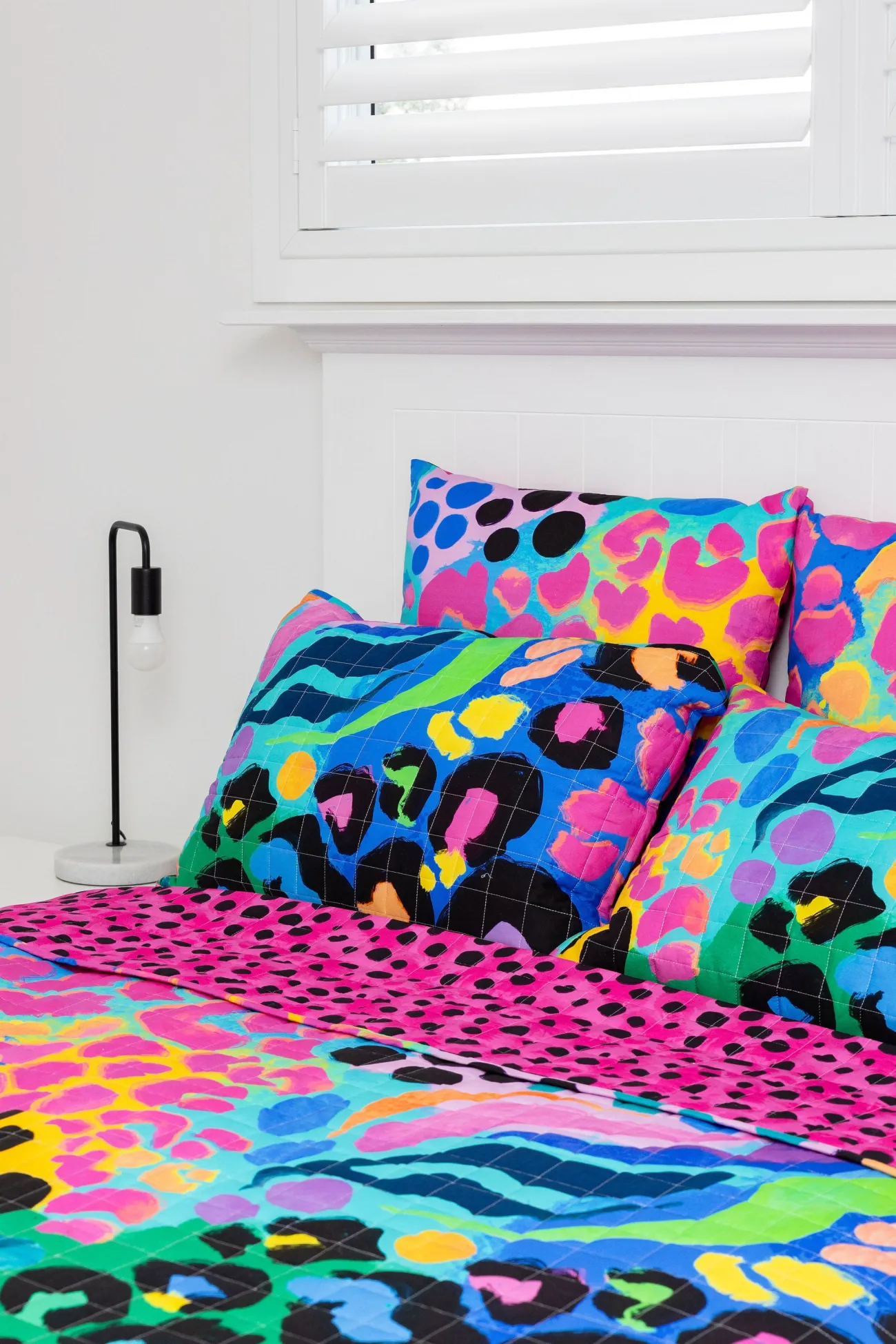 Proud Poppy Clothing Sleep Bright Electric Leopard Quilted Coverlet Set by Kasey Rainbow Clearance