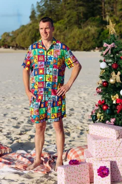Proud Poppy Clothing Snowman Shirt & Shorts Pyjama Set in Christmas Checkers by Kasey Rainbow Clearance