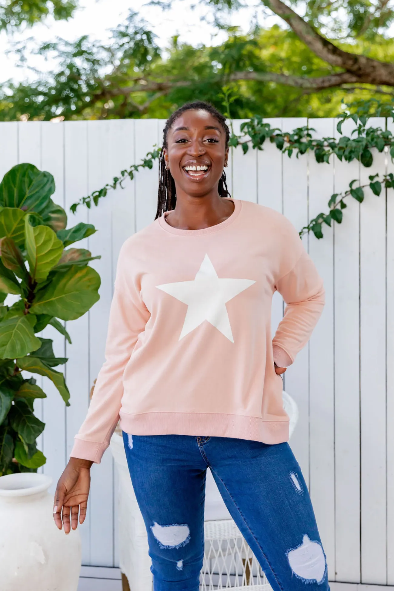 Proud Poppy Clothing Star Crew Sweater in Dusty Pink DustyPink Discount
