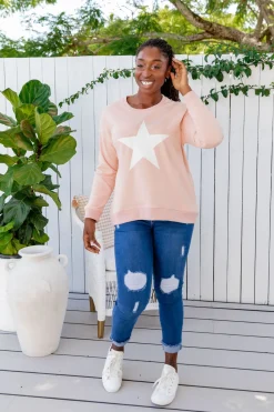 Proud Poppy Clothing Star Crew Sweater in Dusty Pink DustyPink Discount
