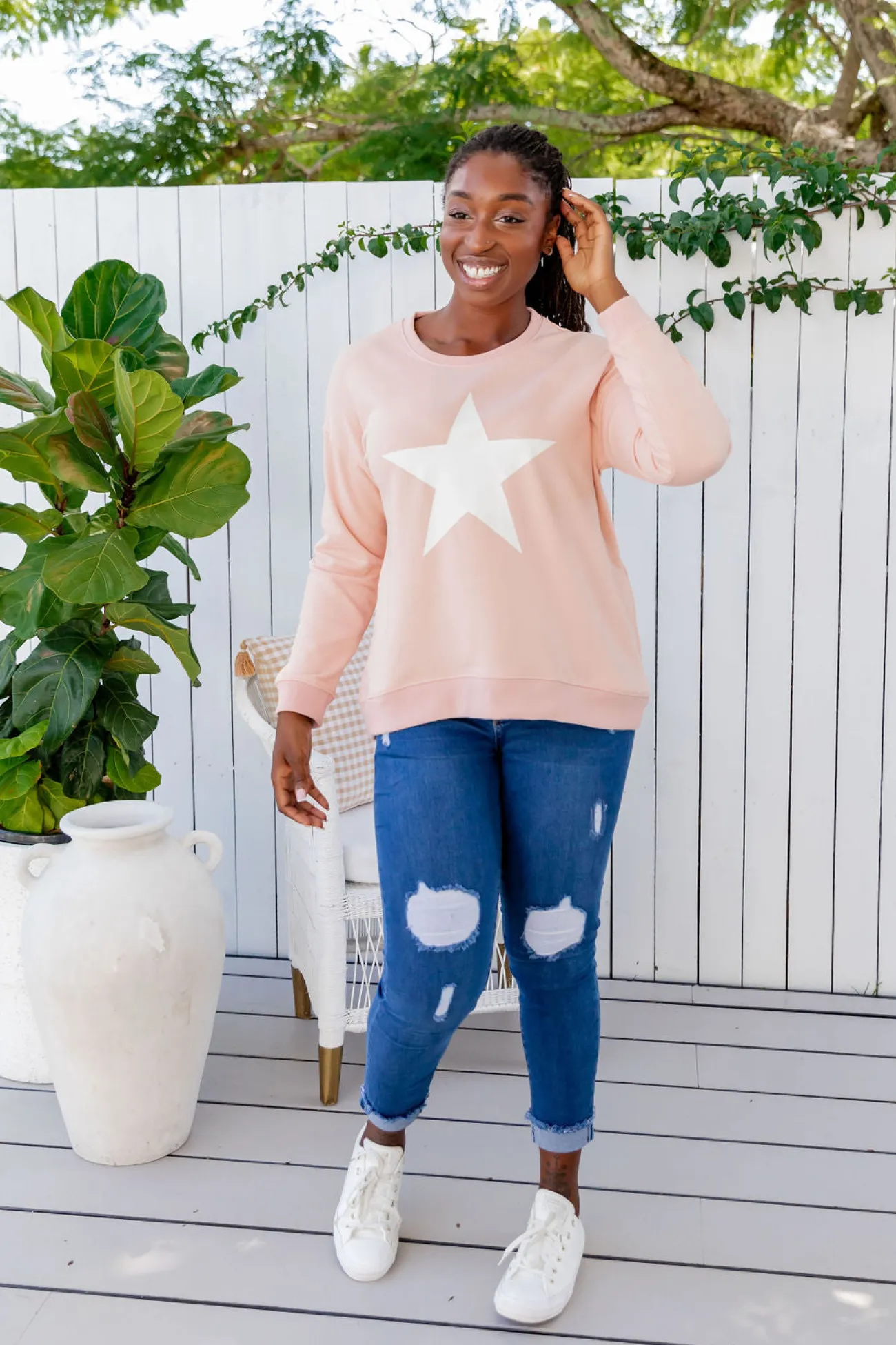 Proud Poppy Clothing Star Crew Sweater in Dusty Pink DustyPink Discount