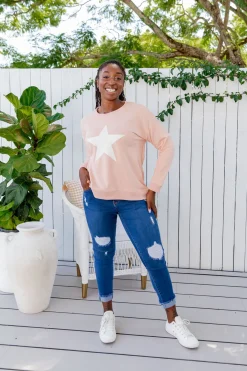 Proud Poppy Clothing Star Crew Sweater in Dusty Pink DustyPink Discount