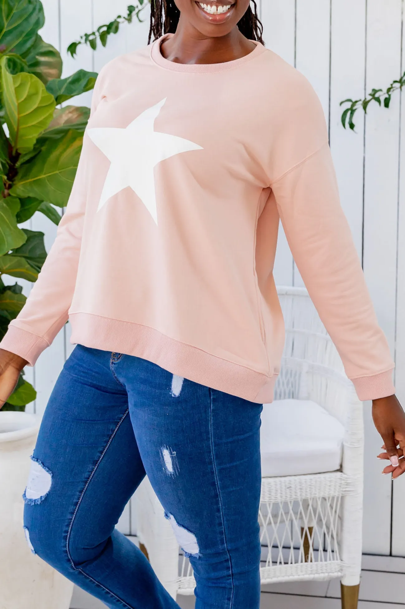 Proud Poppy Clothing Star Crew Sweater in Dusty Pink DustyPink Discount