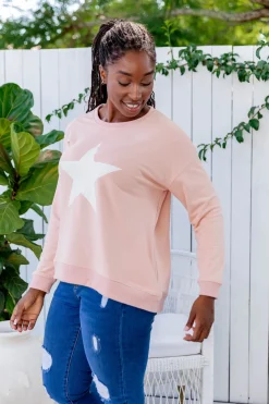 Proud Poppy Clothing Star Crew Sweater in Dusty Pink DustyPink Discount