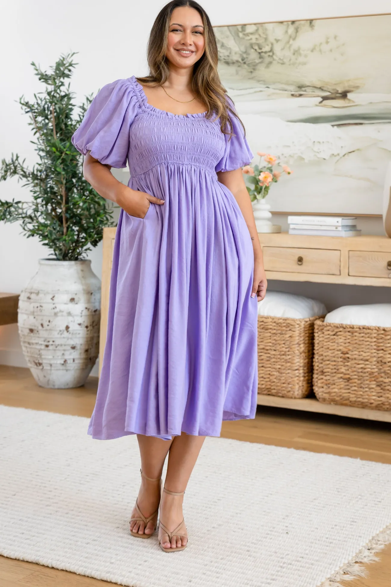 Proud Poppy Clothing Stelle Linen Blend Dress in Lavender Fashion