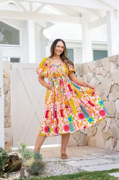 Proud Poppy Clothing Stelle Linen Blend Dress in Summer Crush SummerCrush Outlet