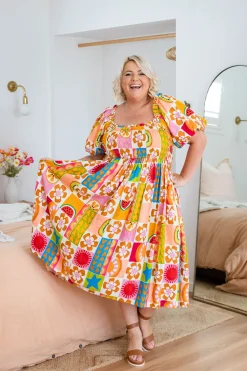 Proud Poppy Clothing Stelle Linen Blend Dress in Summer Crush SummerCrush Outlet