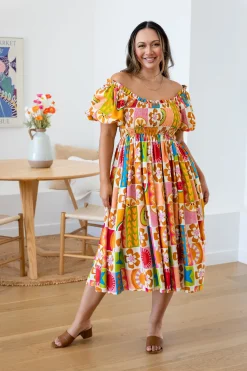 Proud Poppy Clothing Stelle Linen Blend Dress in Summer Crush SummerCrush Outlet
