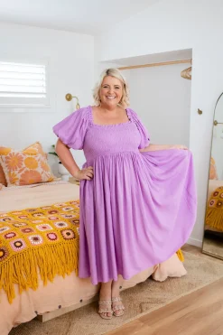 Proud Poppy Clothing Stelle Linen Blend Midi Dress in Berry Best