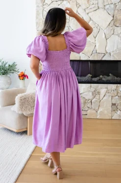 Proud Poppy Clothing Stelle Linen Blend Midi Dress in Berry Best