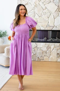 Proud Poppy Clothing Stelle Linen Blend Midi Dress in Berry Best