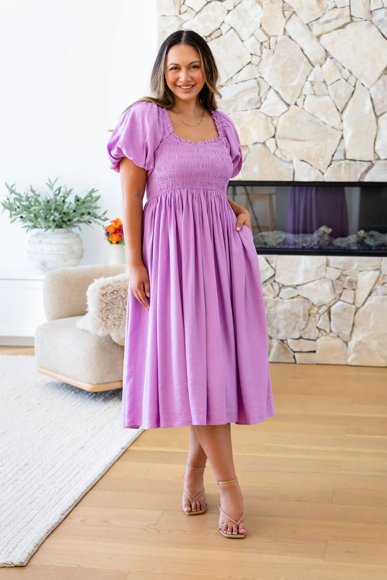 Proud Poppy Clothing Stelle Linen Blend Midi Dress in Berry Best