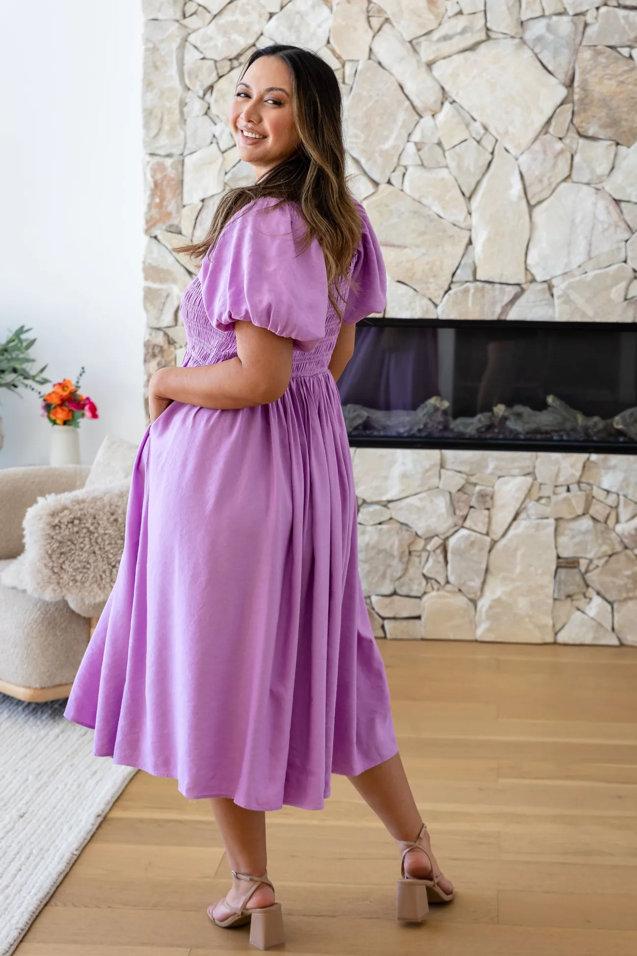 Proud Poppy Clothing Stelle Linen Blend Midi Dress in Berry Best