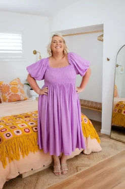 Proud Poppy Clothing Stelle Linen Blend Midi Dress in Berry Best