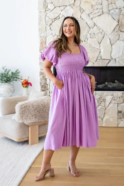 Proud Poppy Clothing Stelle Linen Blend Midi Dress in Berry Best