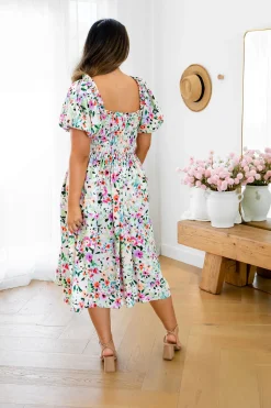 Proud Poppy Clothing Stelle Linen Blend Midi Dress in Rose Fleur RoseFleur Best