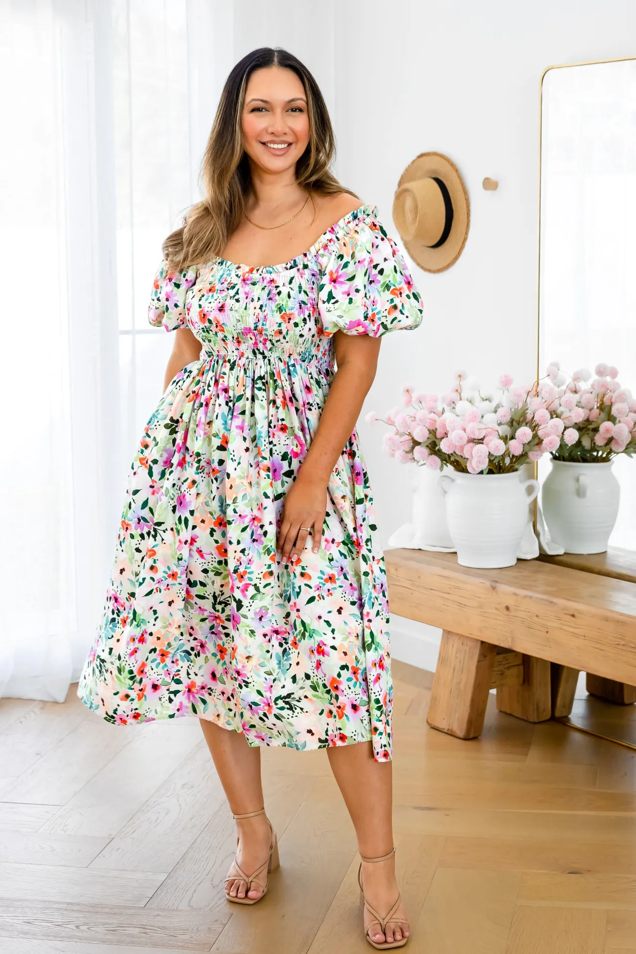 Proud Poppy Clothing Stelle Linen Blend Midi Dress in Rose Fleur RoseFleur Best
