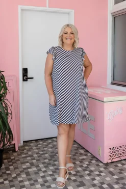 Proud Poppy Clothing Stevie Dress in Candy Stripe Navy CandyStripeNavy Sale