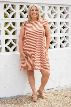 Proud Poppy Clothing Stevie Dress in Candy Stripe Rust CandyStripeRust Online