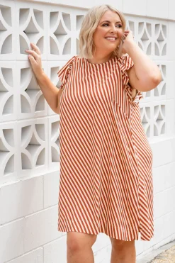 Proud Poppy Clothing Stevie Dress in Candy Stripe Rust CandyStripeRust Online