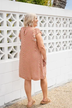 Proud Poppy Clothing Stevie Dress in Candy Stripe Rust CandyStripeRust Online