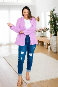 Proud Poppy Clothing Tammy Linen Blend Blazer in Berry Outlet