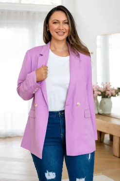 Proud Poppy Clothing Tammy Linen Blend Blazer in Berry Outlet