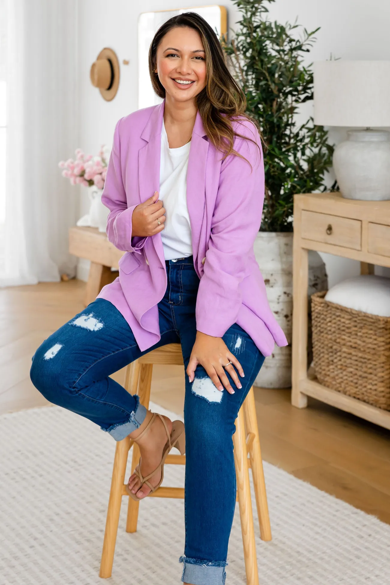Proud Poppy Clothing Tammy Linen Blend Blazer in Berry Outlet