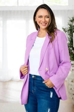 Proud Poppy Clothing Tammy Linen Blend Blazer in Berry Outlet