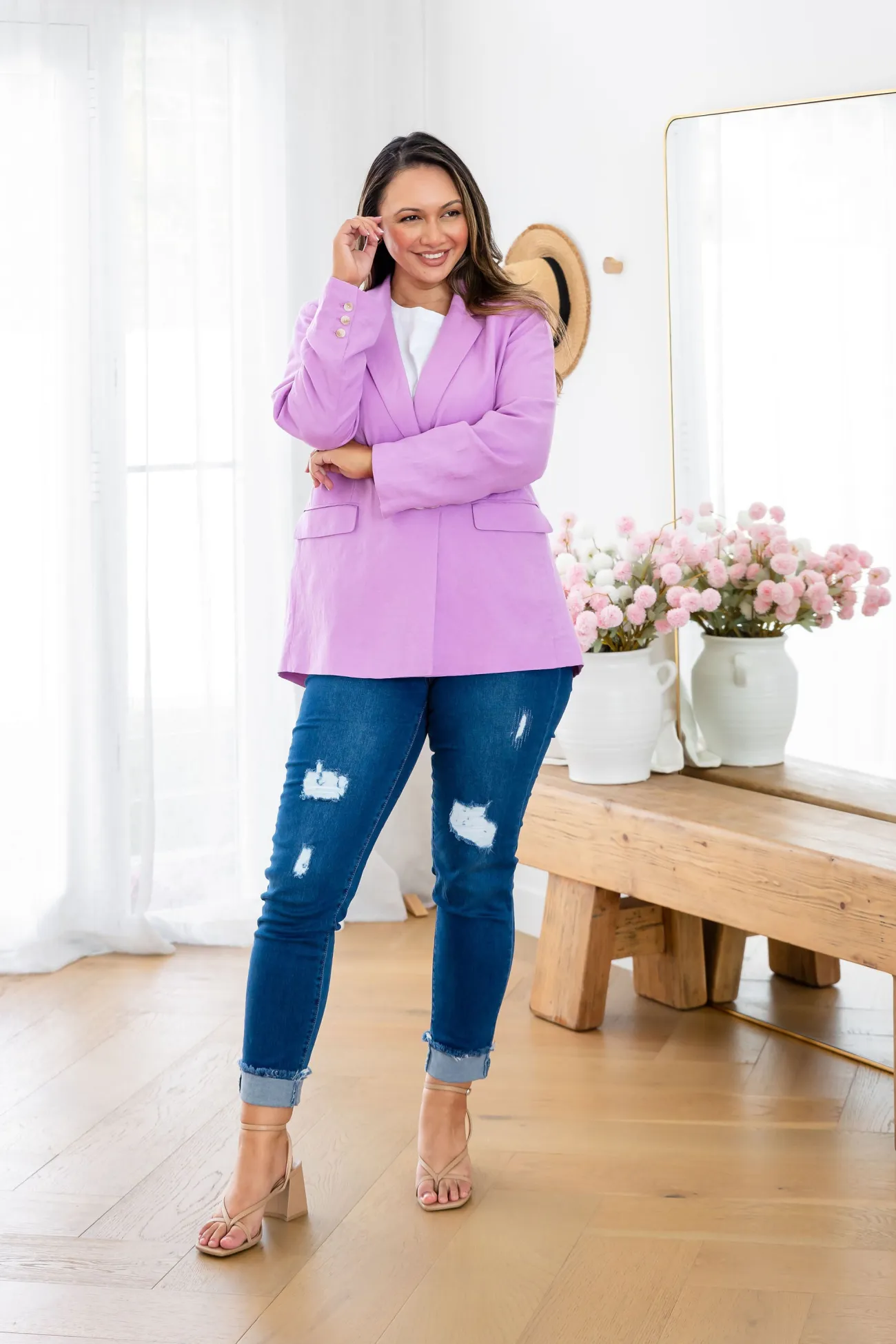Proud Poppy Clothing Tammy Linen Blend Blazer in Berry Outlet