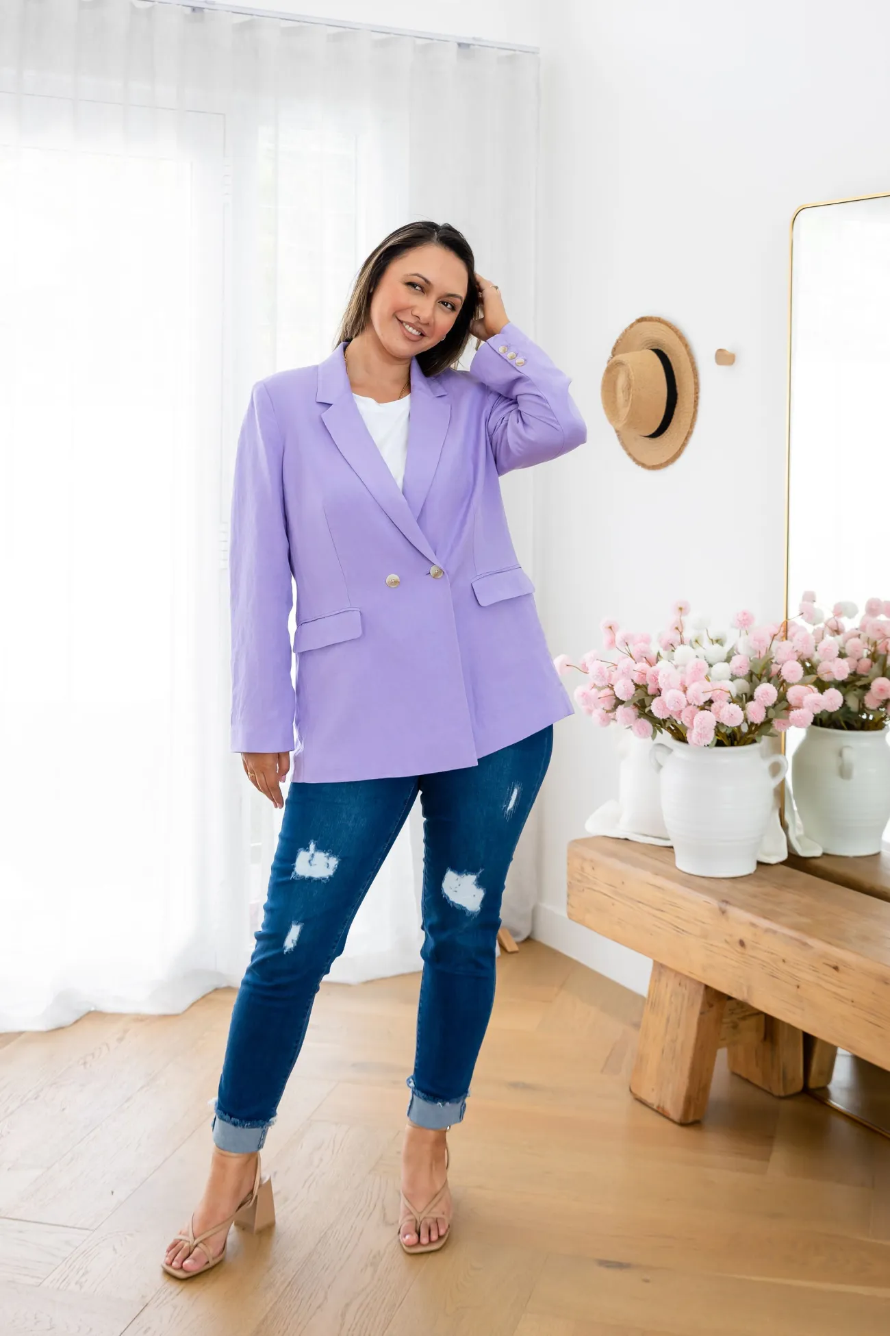 Proud Poppy Clothing Tammy Linen Blend Blazer in Lavender Sale