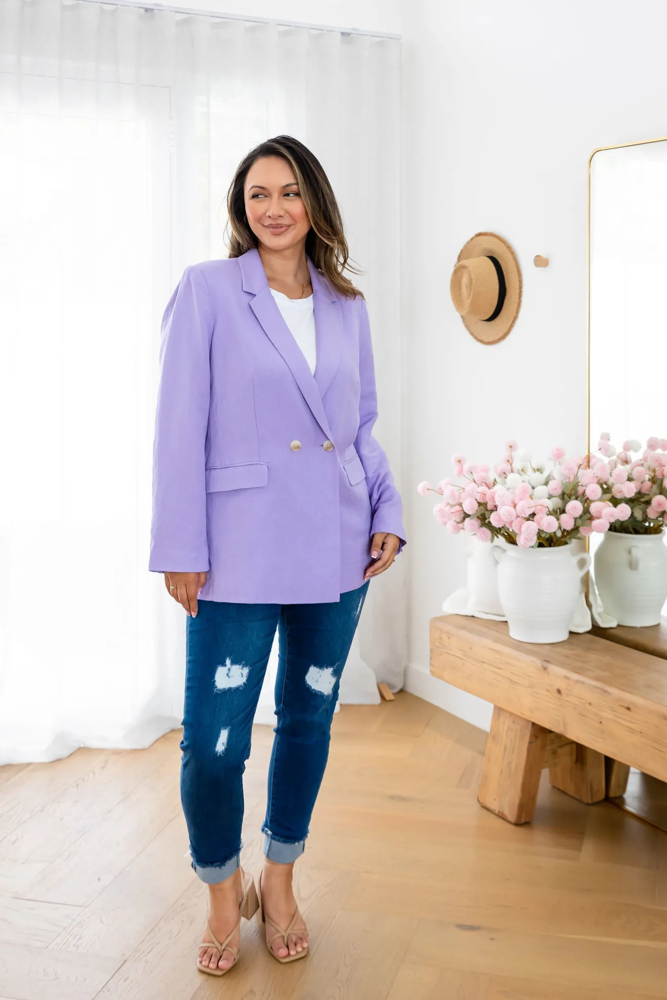 Proud Poppy Clothing Tammy Linen Blend Blazer in Lavender Sale