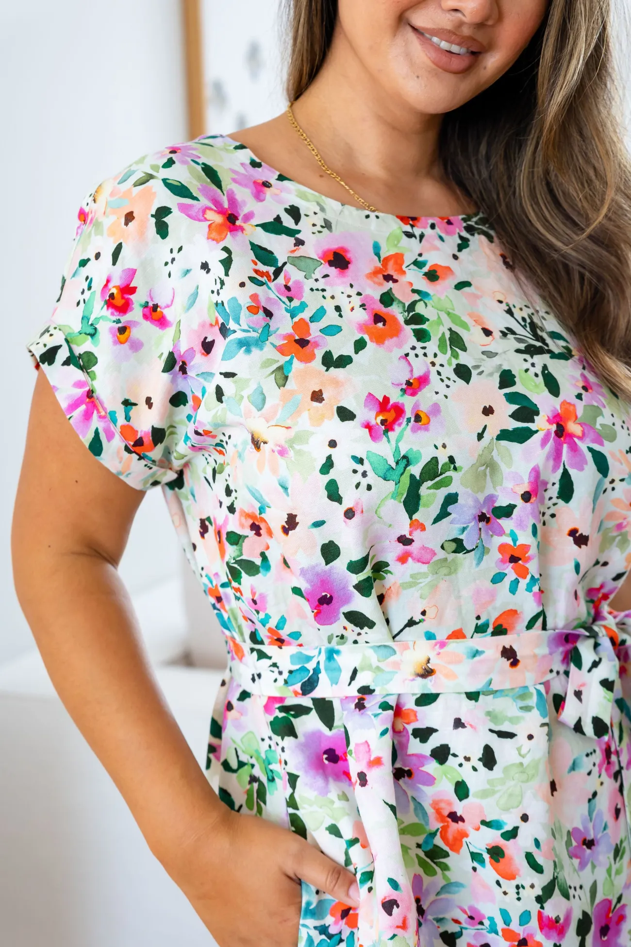 Proud Poppy Clothing Tee Linen Blend Dress in Rose Fleur RoseFleur Discount