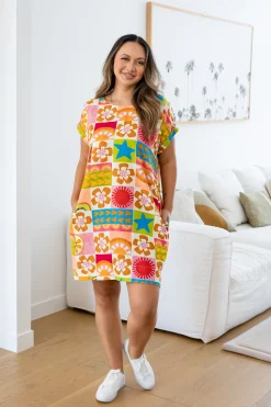 Proud Poppy Clothing Tee Linen Blend Dress in Summer Crush SummerCrush Hot