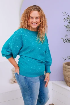 Proud Poppy Clothing Twinkle Embellished Knit in Turquoise Fashion