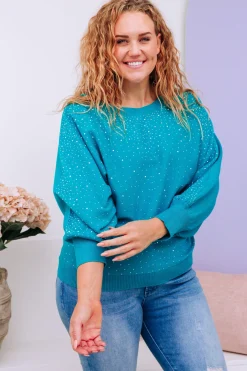 Proud Poppy Clothing Twinkle Embellished Knit in Turquoise Fashion
