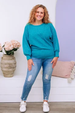 Proud Poppy Clothing Twinkle Embellished Knit in Turquoise Fashion