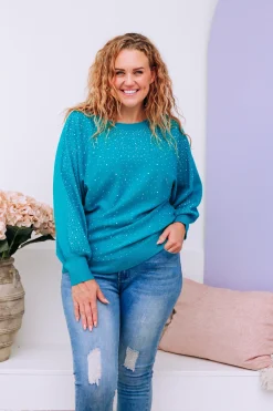 Proud Poppy Clothing Twinkle Embellished Knit in Turquoise Fashion