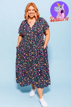 Proud Poppy Clothing *UNICORN* Aurora Midi Dress in Black Pebble by Kasey Rainbow New