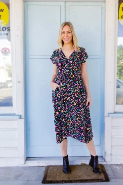 Proud Poppy Clothing *UNICORN* Aurora Midi Dress in Black Pebble by Kasey Rainbow New