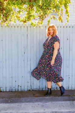 Proud Poppy Clothing *UNICORN* Aurora Midi Dress in Black Pebble by Kasey Rainbow New