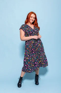 Proud Poppy Clothing *UNICORN* Aurora Midi Dress in Black Pebble by Kasey Rainbow New