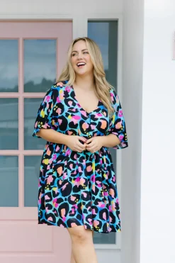 Proud Poppy Clothing *UNICORN* Disco Dress In Kasey Leopard by Kasey Rainbow Outlet